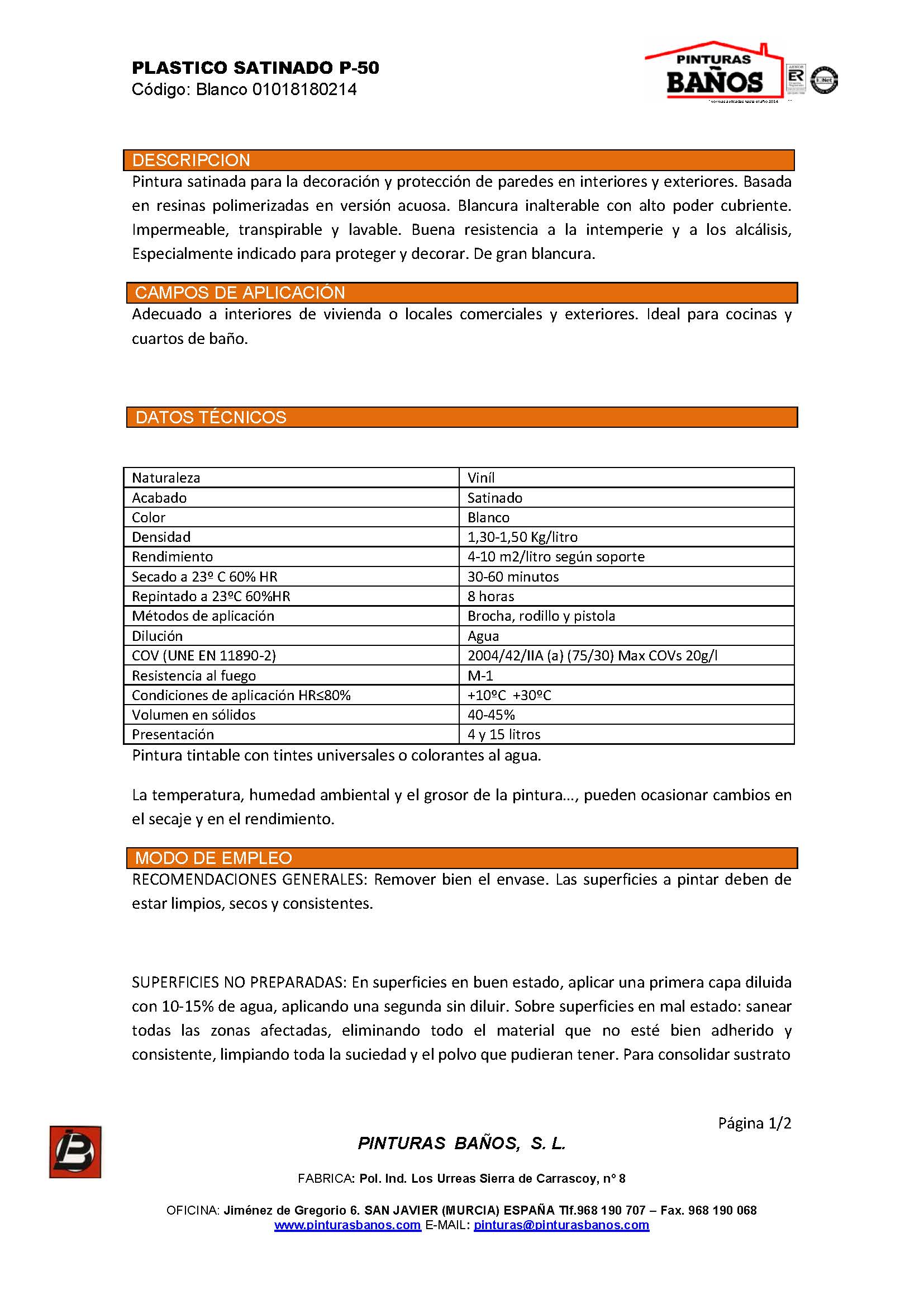 PLASTICO SATINADO FOR PAINT P-50